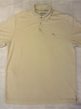 Tommy Bahama IslandZone Polo Shirt Men’s Medium Cream Modal Blend Short Sleeve